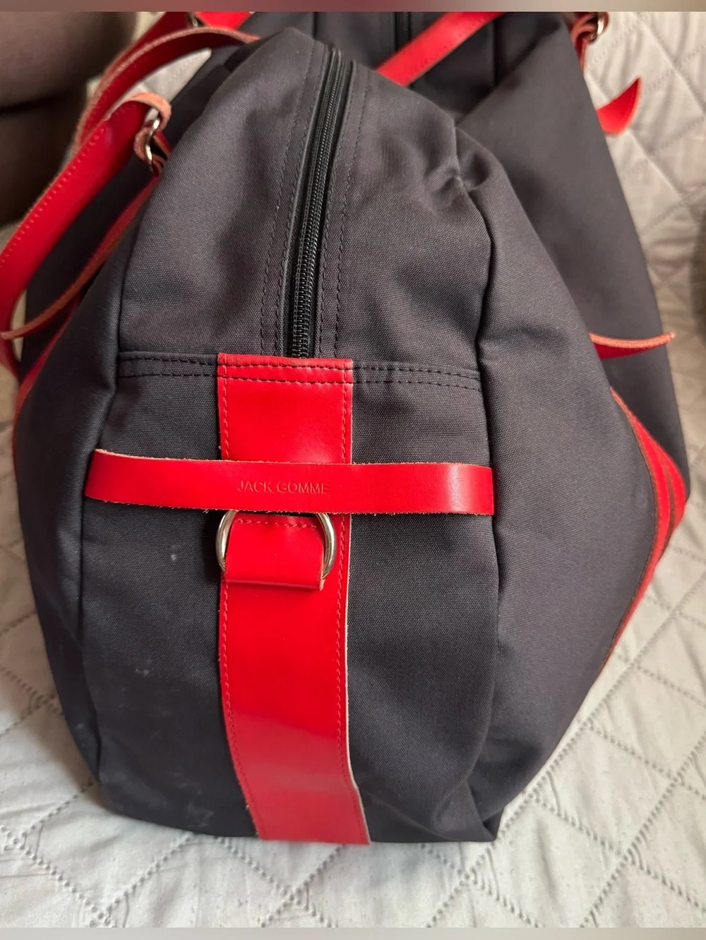 Jack Gomme Paris Voyage Walk Canvas Weekend Duffel Bag Black & Red